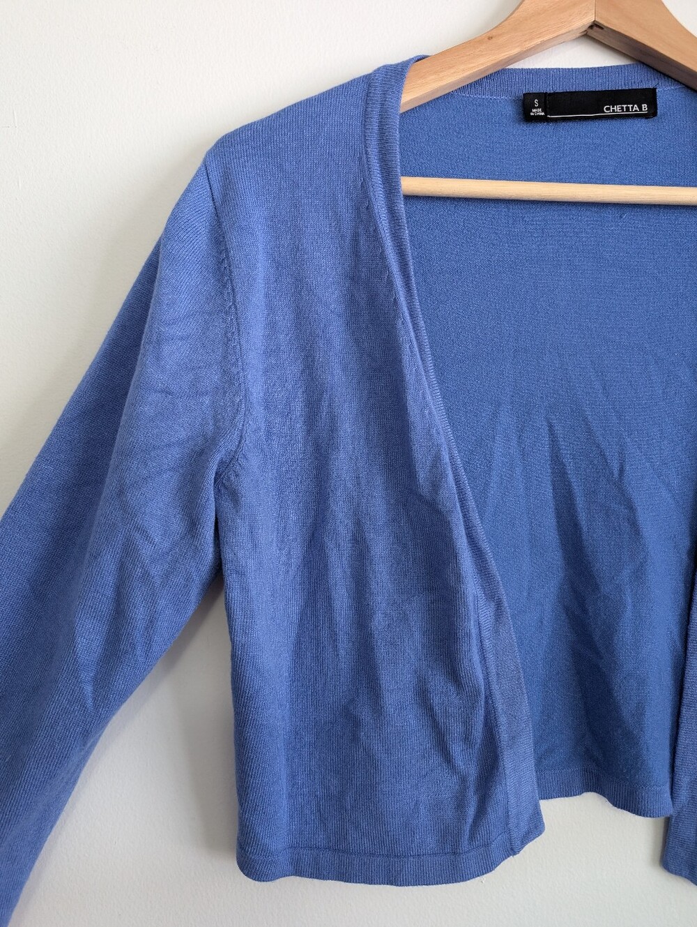 Chetta B Small Crop Cardigan Nordstrom 3/4 Sleeve Open Front Blue Knit Sweater